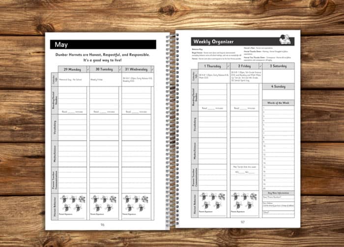 Homework pages school planner