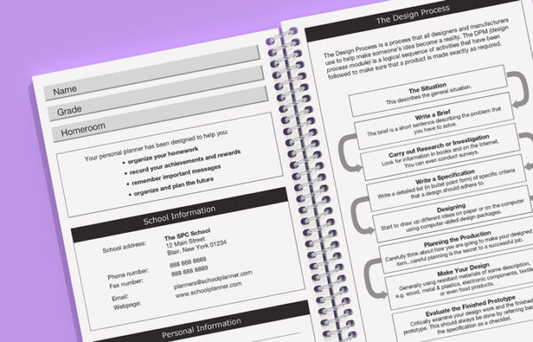 Printed middle school planner