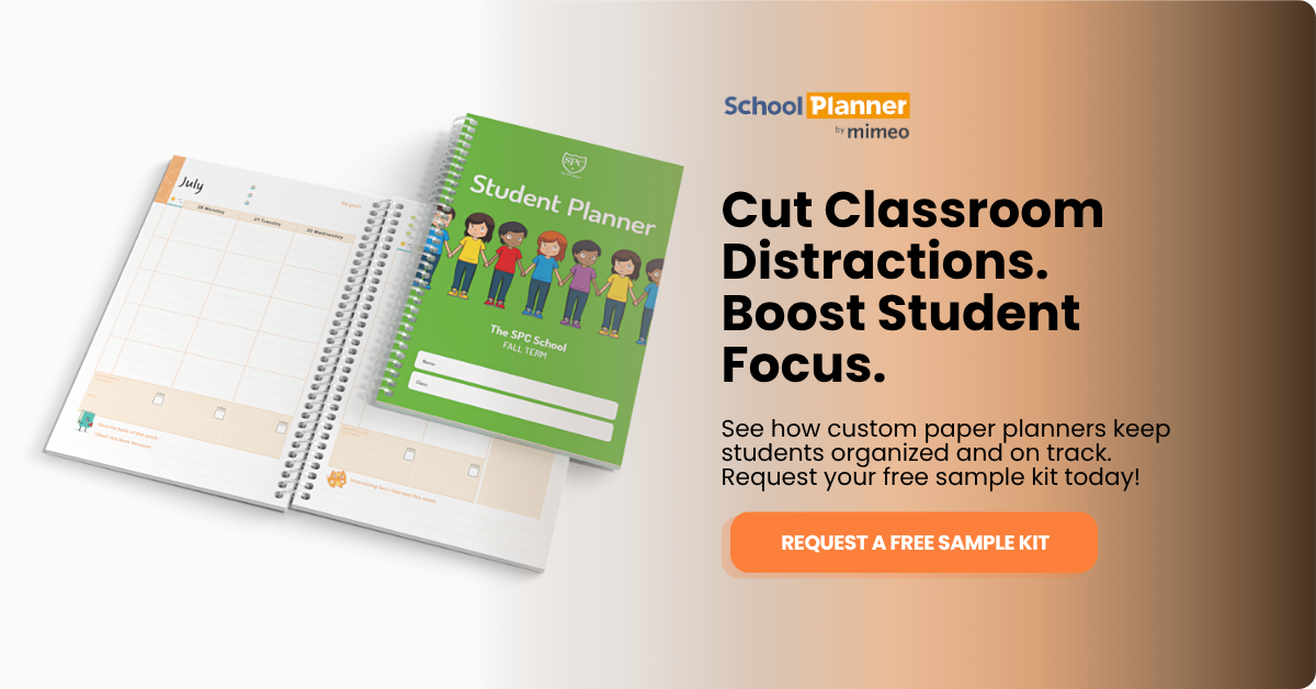 graphic showing custom school planners can help minimize classroom distracts for students