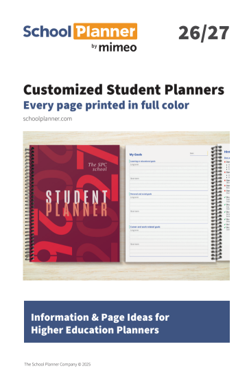 catalog of customization options for custom college planners