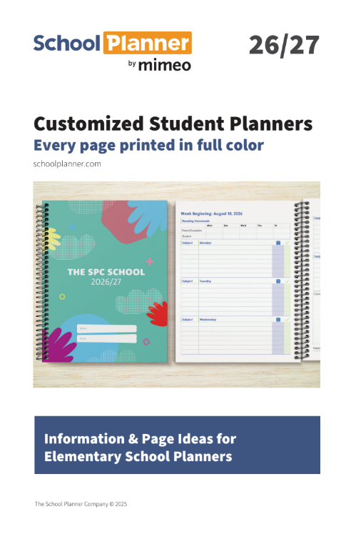 catalog of customization options for custom elementary school planners